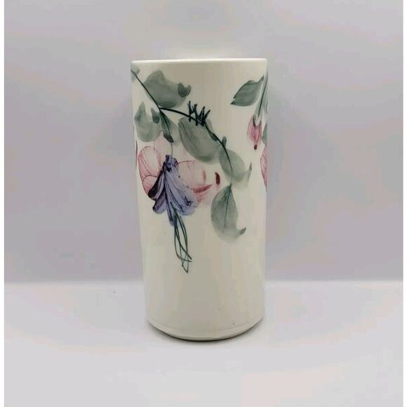 Linden Hills Pottery Signed Fuchsia Floral Cylindrical 6" Ceramic Vase - Picture 2 of 8